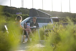 Friends camping in nature